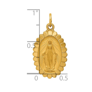 14K Yellow Gold Solid Polished/Satin Medium Oval Scalloped Miraculous Medal Pendant