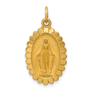 14K Yellow Gold Solid Polished/Satin Medium Oval Scalloped Miraculous Medal Pendant