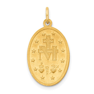14K Yellow Gold Solid Polished/Satin Oval Miraculous Medal Pendant