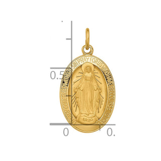 14K Yellow Gold Solid Polished/Satin Oval Miraculous Medal Pendant