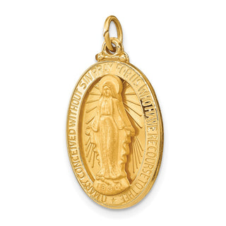 14K Yellow Gold Solid Polished/Satin Medium Oval Miraculous Medal Pendant XR1754