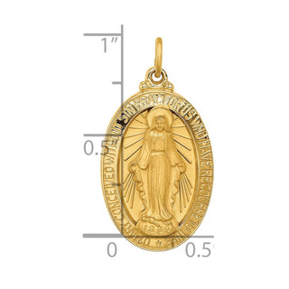 14K Yellow Gold Solid Polished/Satin Medium Oval Miraculous Medal Pendant XR1754