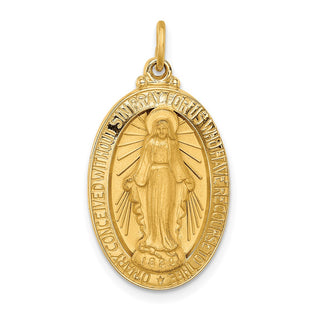 14K Yellow Gold Solid Polished/Satin Medium Oval Miraculous Medal Pendant XR1754