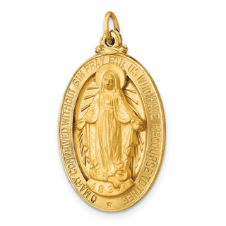 14K Yellow Gold Solid Polished/Satin Large Oval Miraculous Medal Pendant XR1755