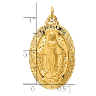 14K Yellow Gold Solid Polished/Satin Large Oval Miraculous Medal Pendant XR1755