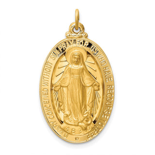 14K Yellow Gold Solid Polished/Satin Large Oval Miraculous Medal Pendant XR1755