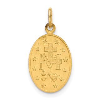 14K Yellow Gold Solid Polished/Satin Small Oval Miraculous Medal Pendant