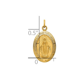 14K Yellow Gold Solid Polished/Satin Small Oval Miraculous Medal Pendant