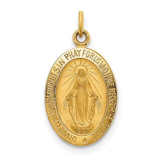 14K Yellow Gold Solid Polished/Satin Small Oval Miraculous Medal Pendant