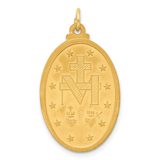 14K Yellow Gold Solid Polished/Satin Medium Oval Miraculous Medal Pendant XR1758
