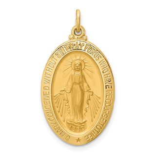 14K Yellow Gold Solid Polished/Satin Medium Oval Miraculous Medal Pendant XR1758