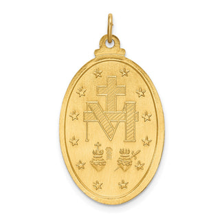 14K Yellow Gold Solid Polished/Satin Medium Oval Miraculous Medal Pendant XR1759