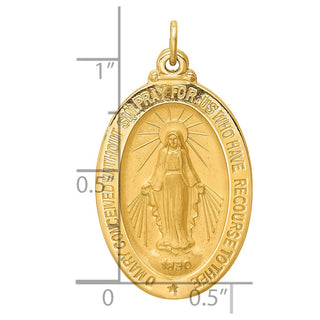 14K Yellow Gold Solid Polished/Satin Medium Oval Miraculous Medal Pendant XR1759