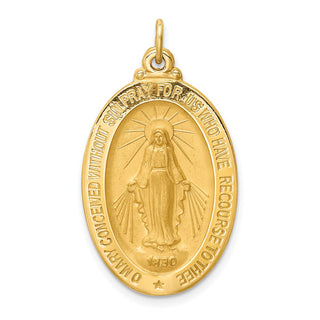 14K Yellow Gold Solid Polished/Satin Medium Oval Miraculous Medal Pendant XR1759