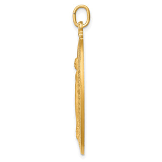 14k Yellow Gold Solid Large Oval Miraculous Medal Pendant - 41 x 24mm, Polished & Satin