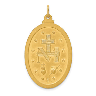 14k Yellow Gold Solid Large Oval Miraculous Medal Pendant - 41 x 24mm, Polished & Satin