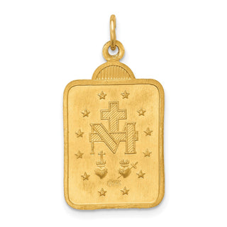 14K Yellow Gold Solid Polished/Satin Rectangle w/Fan Top Miraculous Medal Pendant