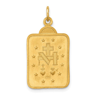 14K Yellow Gold Solid Polished/Satin Rectangle w/Fan Top Miraculous Medal Pendant