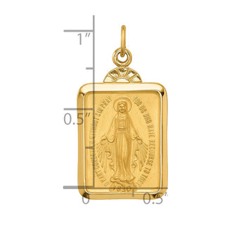 14K Yellow Gold Solid Polished/Satin Rectangle w/Fan Top Miraculous Medal Pendant