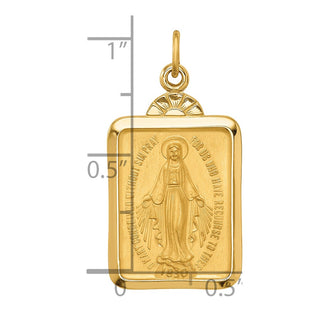 14K Yellow Gold Solid Polished/Satin Rectangle w/Fan Top Miraculous Medal Pendant