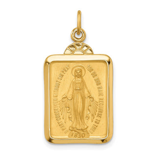 14K Yellow Gold Solid Polished/Satin Rectangle w/Fan Top Miraculous Medal Pendant