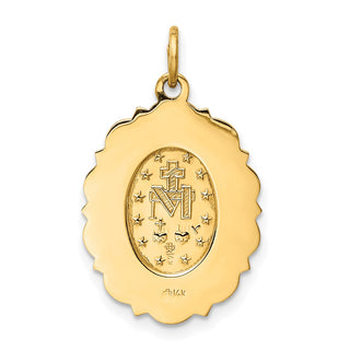 14K Yellow Gold Solid Polished/Satin Small Fancy Oval Miraculous Medal Pendant
