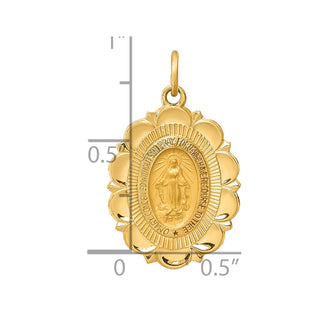 14K Yellow Gold Solid Polished/Satin Small Fancy Oval Miraculous Medal Pendant