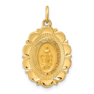 14K Yellow Gold Solid Polished/Satin Small Fancy Oval Miraculous Medal Pendant