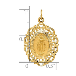 14K Yellow Gold Solid Polished/Satin Fancy Pierced Oval Miraculous Medal Pendant XR1763
