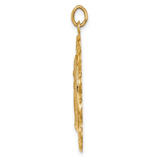 14k Yellow Gold Solid Fancy Pierced Oval Miraculous Medal Pendant - 33.5 x 23.5mm, Polished & Satin