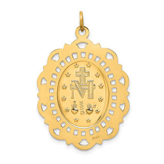 14K Yellow Gold Solid Polished/Satin Fancy Pierced Oval Miraculous Medal Pendant XR1764