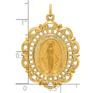 14K Yellow Gold Solid Polished/Satin Fancy Pierced Oval Miraculous Medal Pendant XR1764