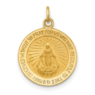14K Yellow Gold Solid Polished/Satin Round Miraculous Medal Pendant XR1765