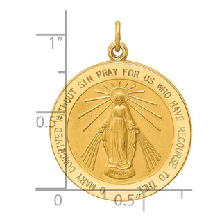 14K Yellow Gold Solid Polished/Satin Round Miraculous Medal Pendant XR1766