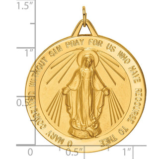 14K Yellow Gold Solid Polished/Satin Large Round Miraculous Medal Pendant XR1767