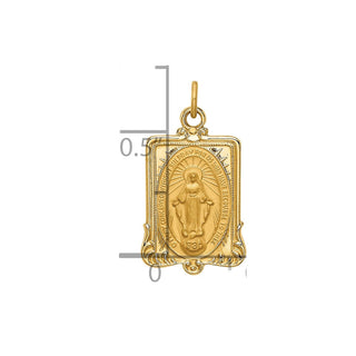14K Yellow Gold Solid Polished/Satin Rectangular Miraculous Medal Pendant
