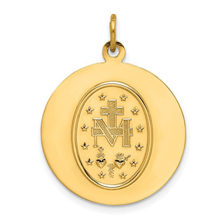 14K Yellow Gold Solid Polished/Satin Medium Round Miraculous Medal Pendant