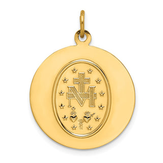 14K Yellow Gold Solid Polished/Satin Medium Round Miraculous Medal Pendant