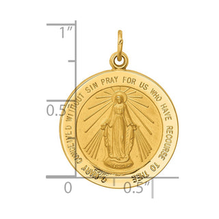 14K Yellow Gold Solid Polished/Satin Medium Round Miraculous Medal Pendant