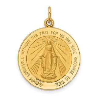 14K Yellow Gold Solid Polished/Satin Medium Round Miraculous Medal Pendant