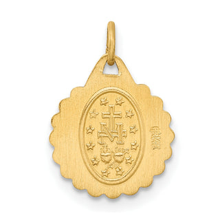 14K Yellow Gold Solid Polished/Satin Tiny Round Scalloped Miraculous Medal Pendant