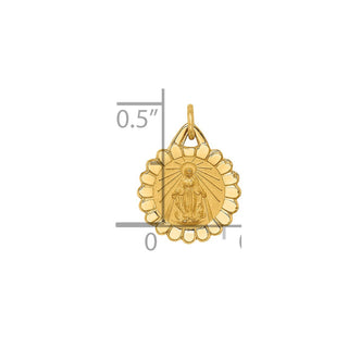 14K Yellow Gold Solid Polished/Satin Tiny Round Scalloped Miraculous Medal Pendant