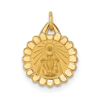 14K Yellow Gold Solid Polished/Satin Tiny Round Scalloped Miraculous Medal Pendant