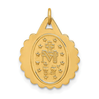 14K Yellow Gold Solid Polished/Satin Small Round Scalloped Miraculous Medal Pendant