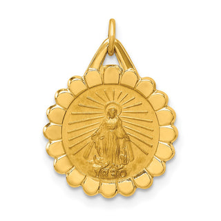 14K Yellow Gold Solid Polished/Satin Small Round Scalloped Miraculous Medal Pendant