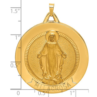 14K Yellow Gold Solid Polished/Satin Large Raised Round Milagrosa Medal Pendant