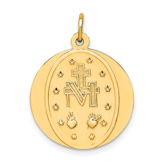 14K Yellow Gold Solid Polished/Satin Small Round Miraculous Medal Pendant