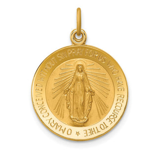 14K Yellow Gold Solid Polished/Satin Small Round Miraculous Medal Pendant
