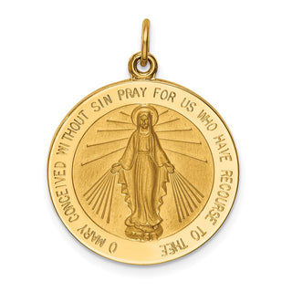 14K Yellow Gold Solid Polished/Satin Large Round Miraculous Medal Pendant XR1774