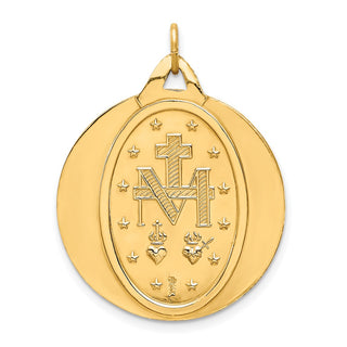 14K Yellow Gold Solid Polished/Satin Extra Large Round Miraculous Medal Pendant